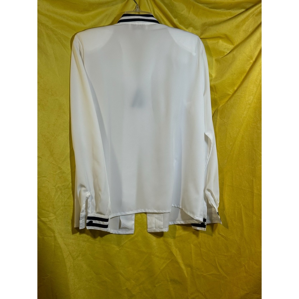 Vintage Jordan White Sailor Collar Blouse Navy Blue Striped Cuffs Size Medium - Picture 2 of 12